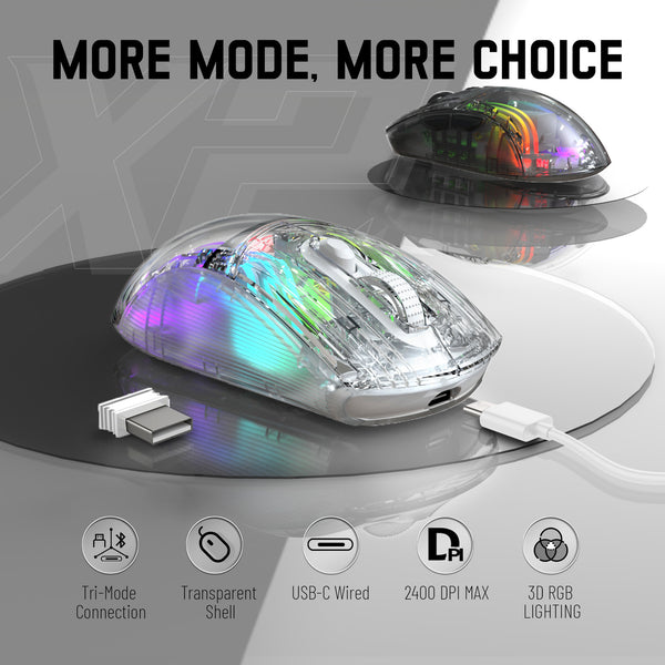 ATTACK SHARK X2 Wireless Transparent Gaming Mouse, Tri-Mode(2.4Ghz, Bl