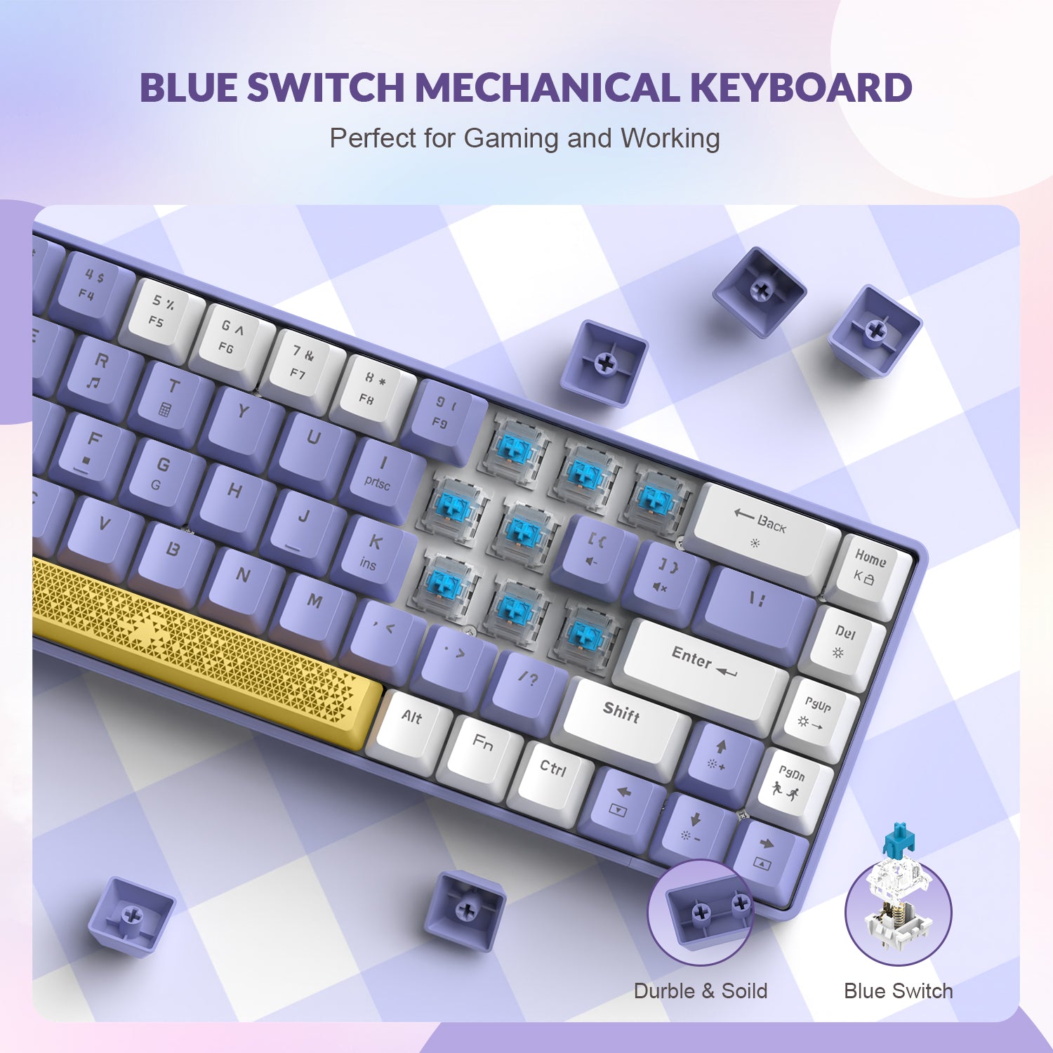 TMKB Mechanical Keyboard Gaming, T68SE 60% Prozent Keyboard mit USB Cable,  Anti Ghosting US QWERTY Layout Mini LED Blue Switches Mechanical Keyboard