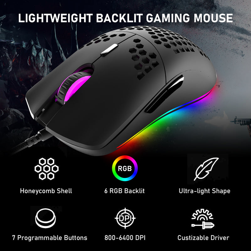 ZIYOU LANG M1 Wired Lightweight Gaming Mouse,6 RGB Backlit with 7 Butt