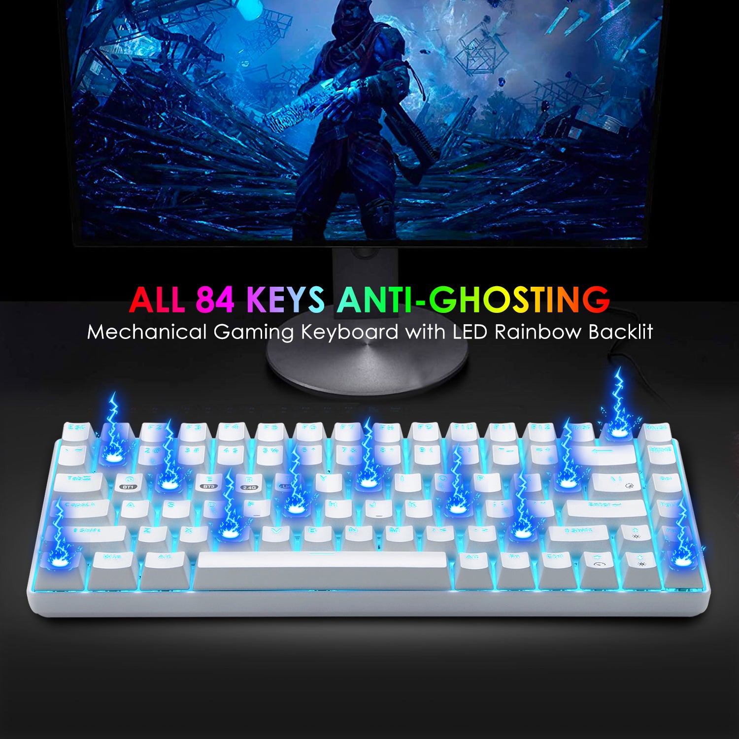 Fiodo Clavier mécanique Gaming RGB rétroéclairé personnalisable 104 touches  antighosting réponses rapides et silencieux et contrôle multimédia pour PC