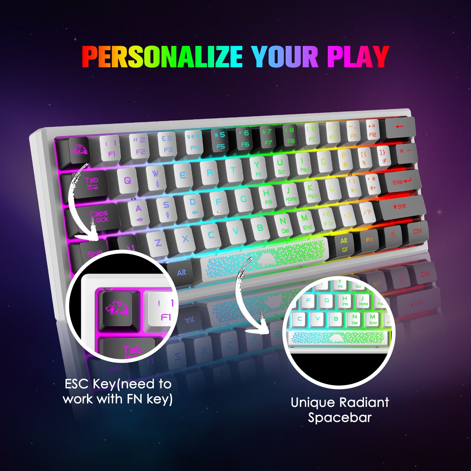 UK Layout 60% Percent Mechanical Gaming Keyboard RGB Backlight USB C for  PC, PS4