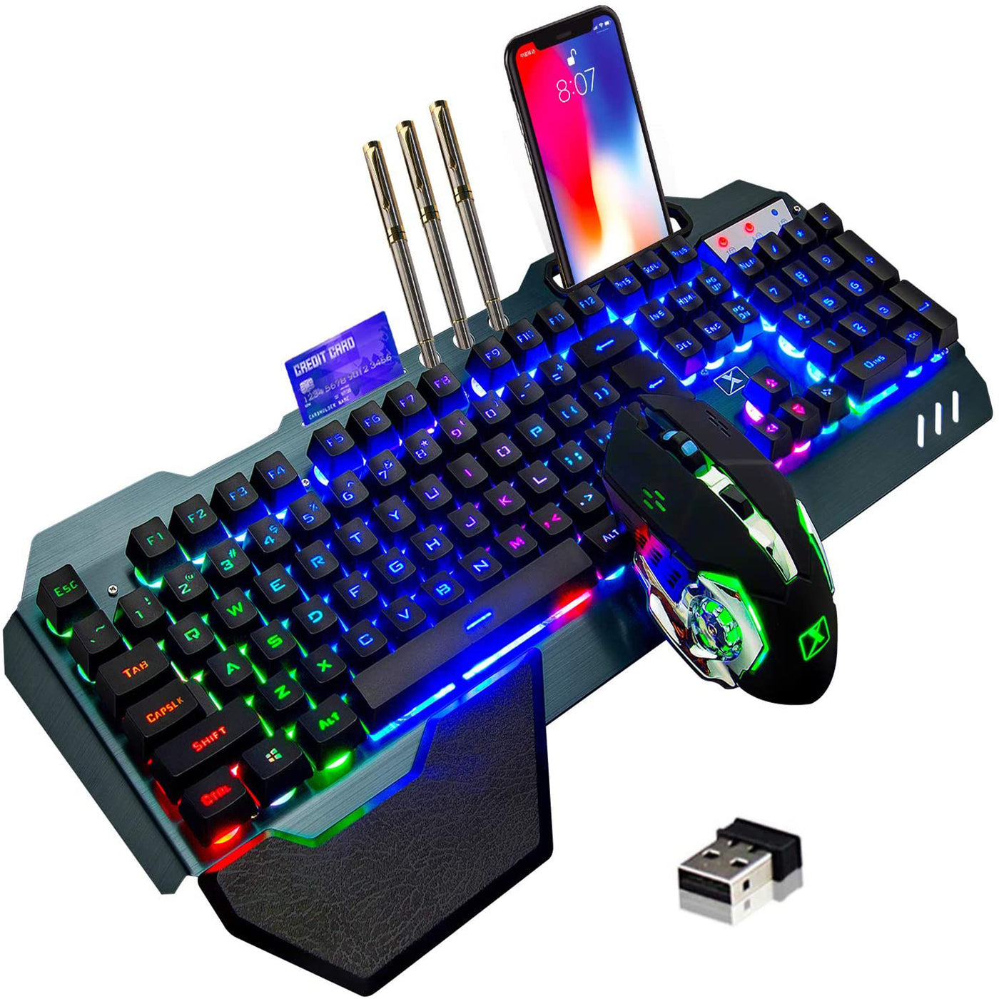 Wireless Gaming Keyboard and Mouse,Rainbow Backlit Rechargeable Keyboa