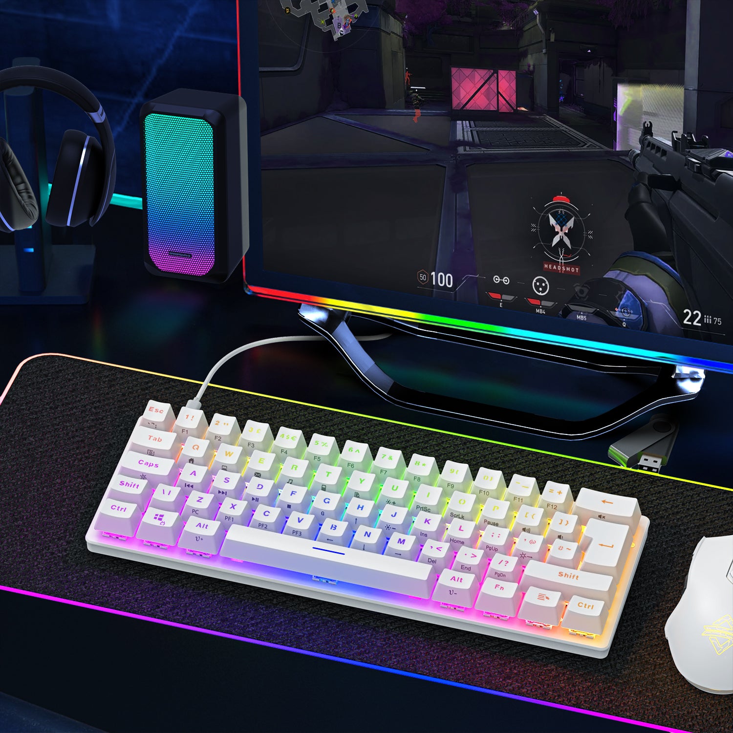 DGG Teclado 60% para juegos con cable, colorido arco iris, RGB ergonómico  impermeable pequeño teclado mecánico, para PC, Mac, PS4, Xbox Gamer