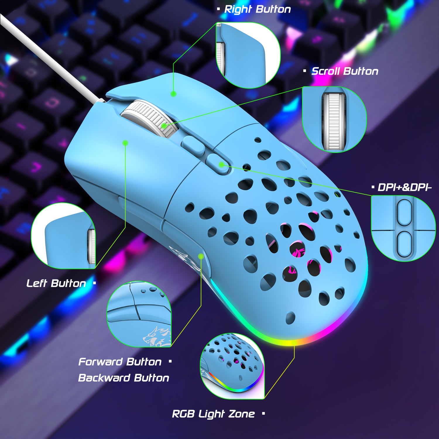 ZIYOU D19 Wired RGB Gaming Mouse, 12000DPI, Programmable Button