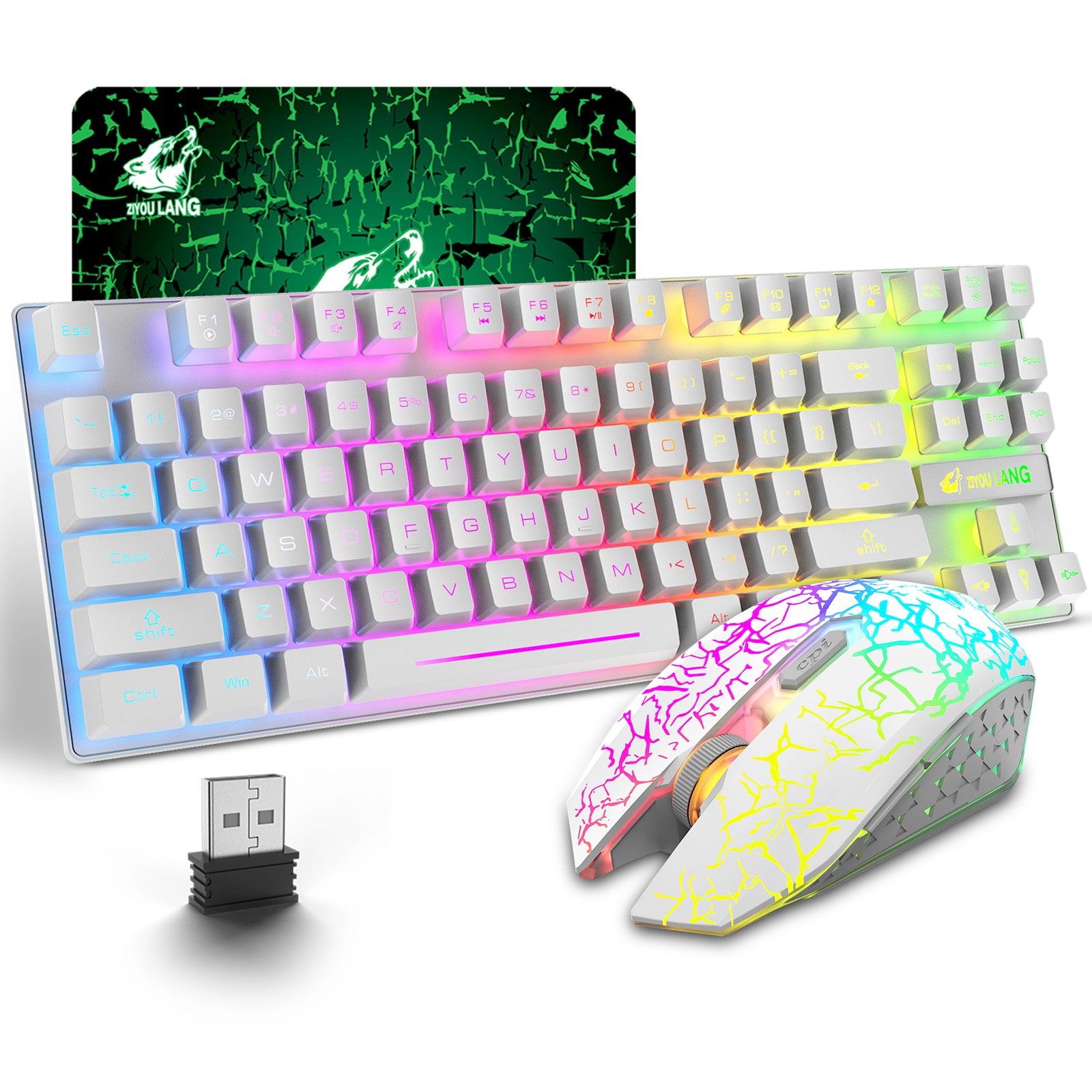 60% Wireless Gaming Keyboard Mouse Set RGB Rainbow Backlight for PC Laptop  Mac
