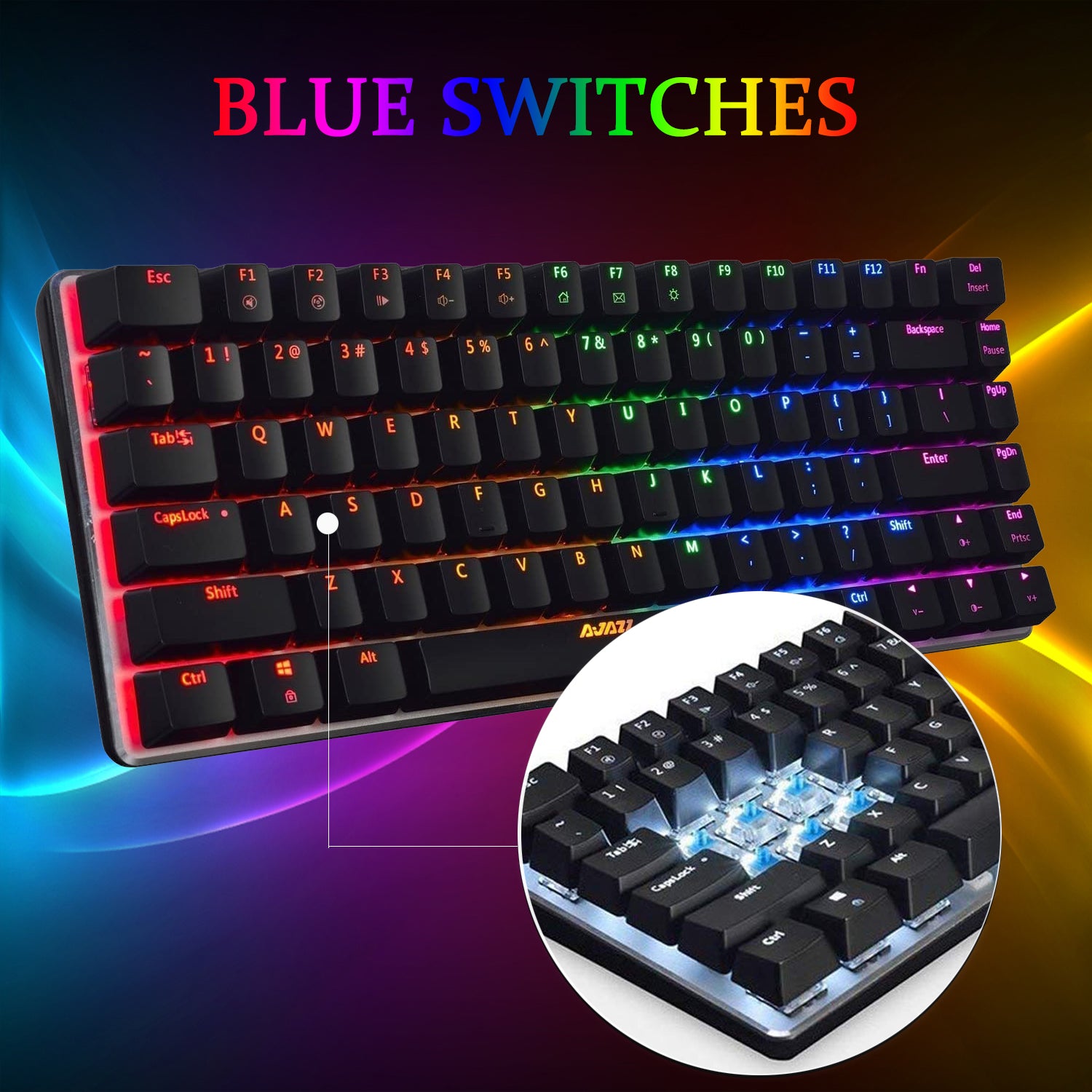 Ajazz AK33 Mechanical Gaming Keyboard RGB LED Rainbow Backlit Wired  Keyboard New